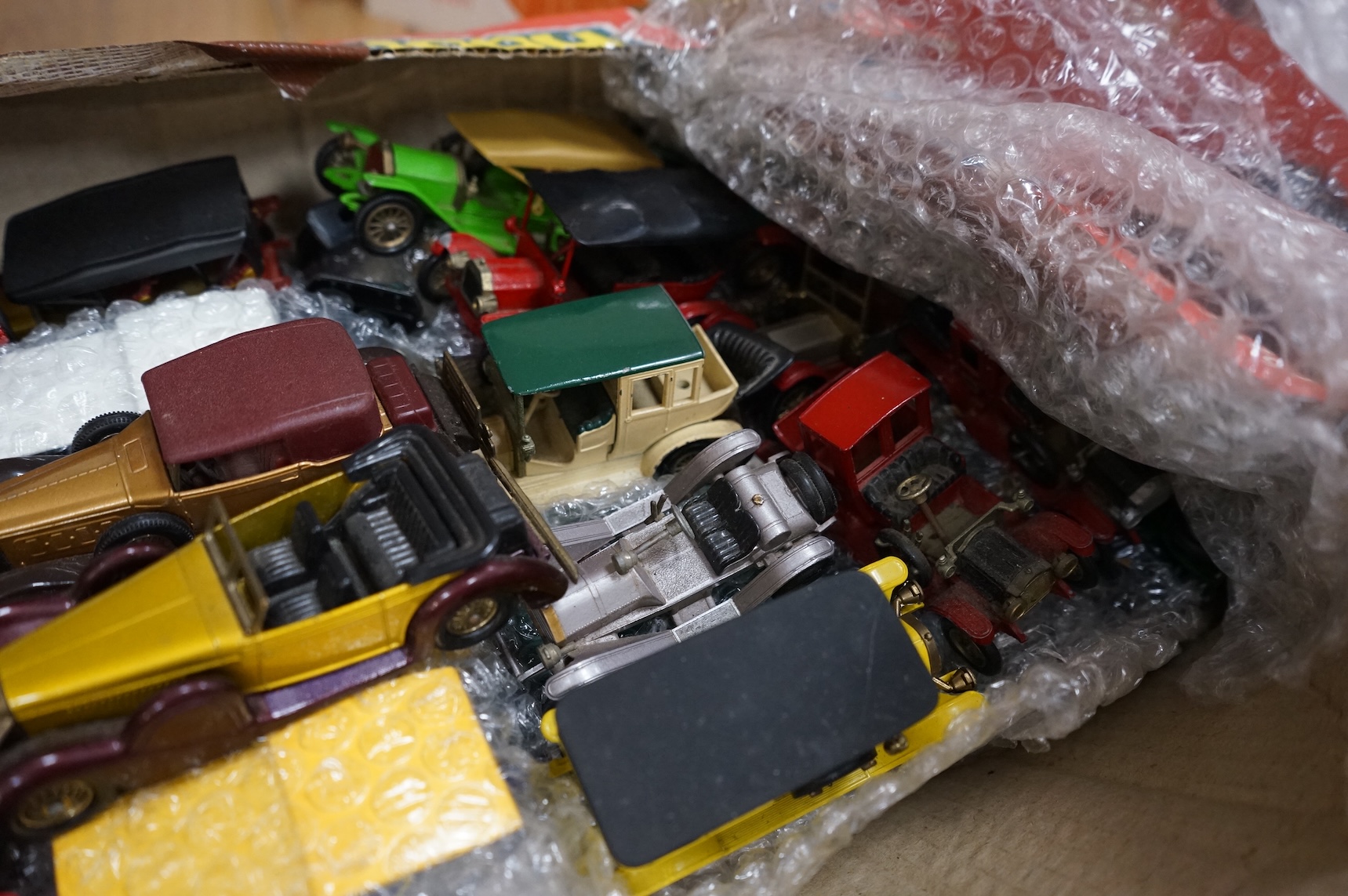 Toys - A Tri-Ang bus, Models of Yesteryear, wood car and two others